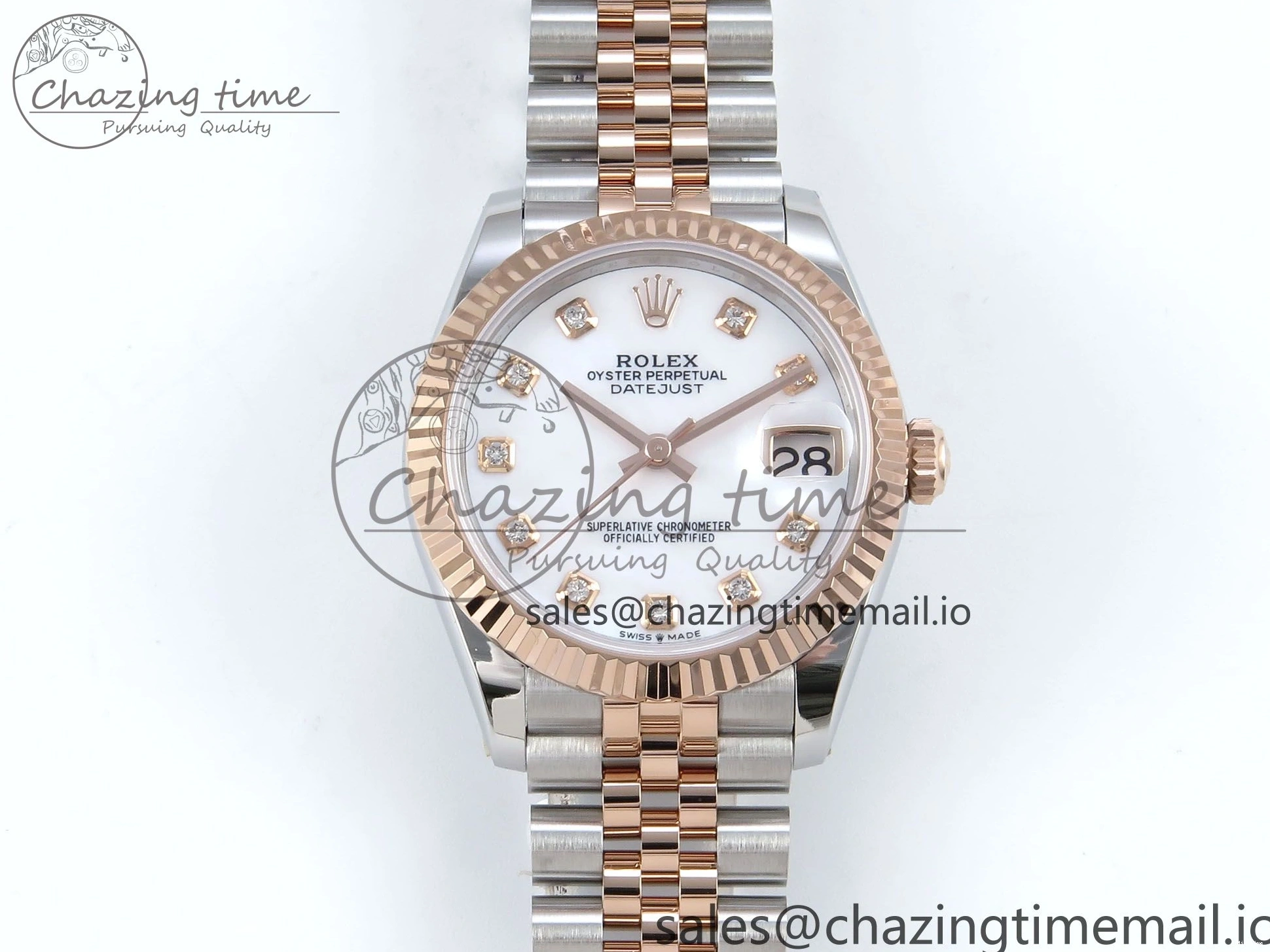 MiroTime 0102 QuickDry DateJust 31 278271 ARF 1:1 Best Edition 904L Steel White MOP Diamonds Dial on SS RG Jubilee Bracelet ETA 517